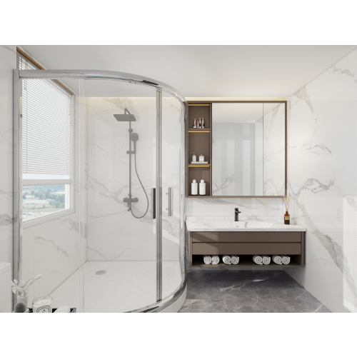 Shower Panels by Luvanto - PVC Solid Core T&G - Carrera Marble Gloss 980mm x 2400mm x 8mm